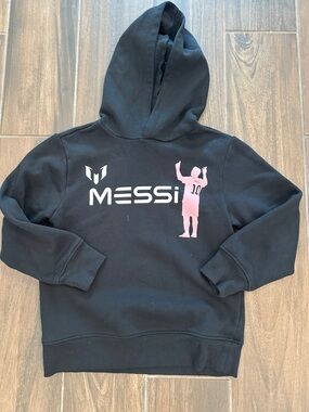 Kids Black Messi Hoodie with Pink Silhouette S 6/7
